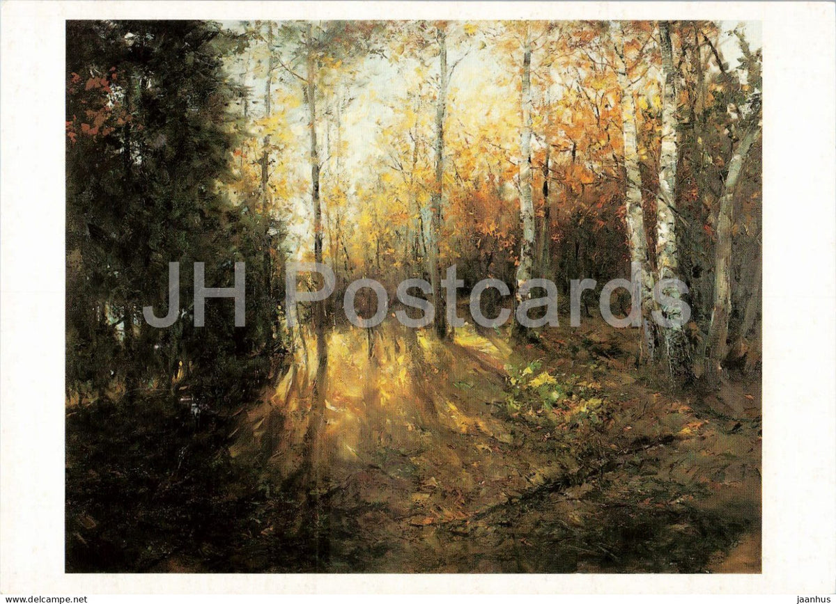painting by Manfred Feiler - Forest at the Pohl Dam - Wald an der Talsperre Pohl - German art - 2000s - Germany - unused - JH Postcards