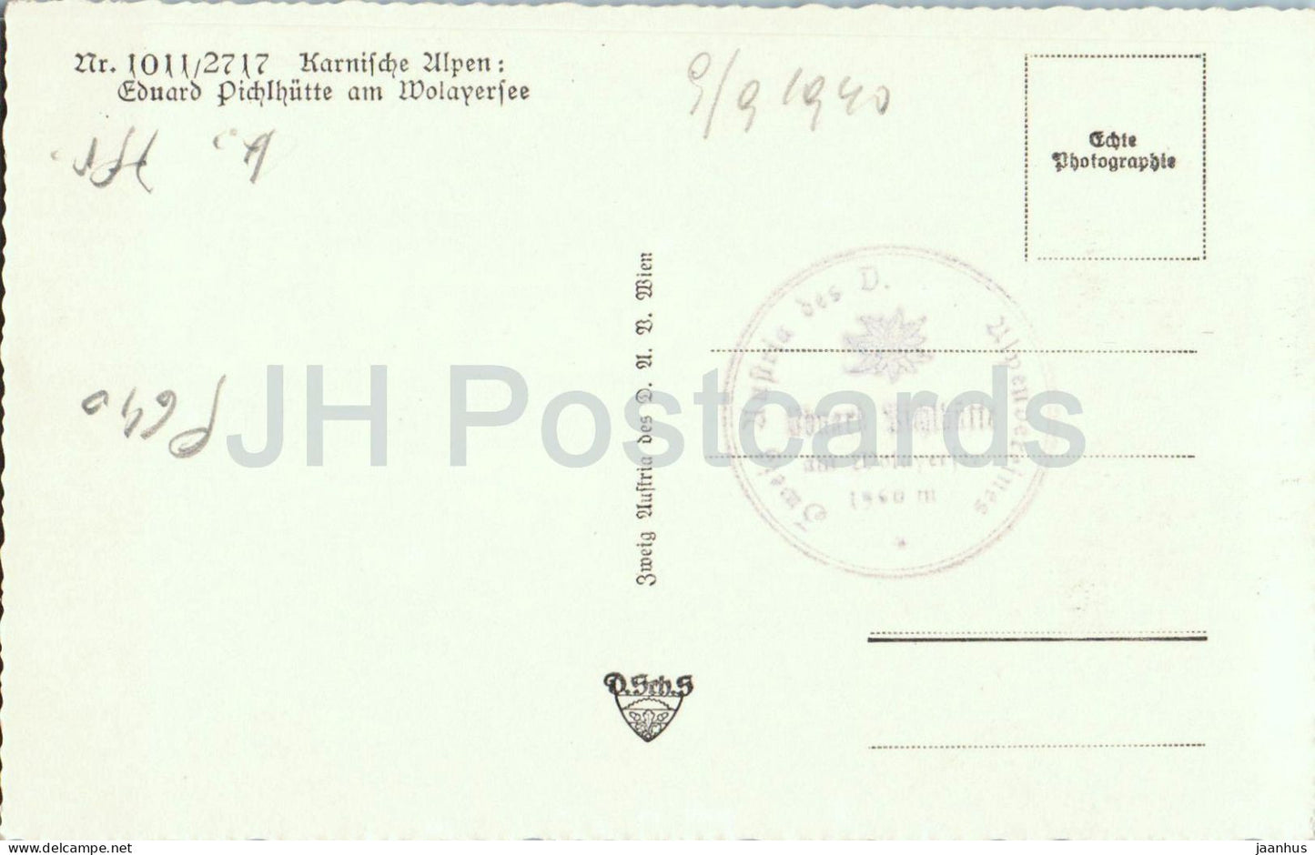 Karnische Alpen - Ed. Pichlhutte am Wolayersee - mountain hut - No. 2717 - old postcard - 1940 - Austria - unused