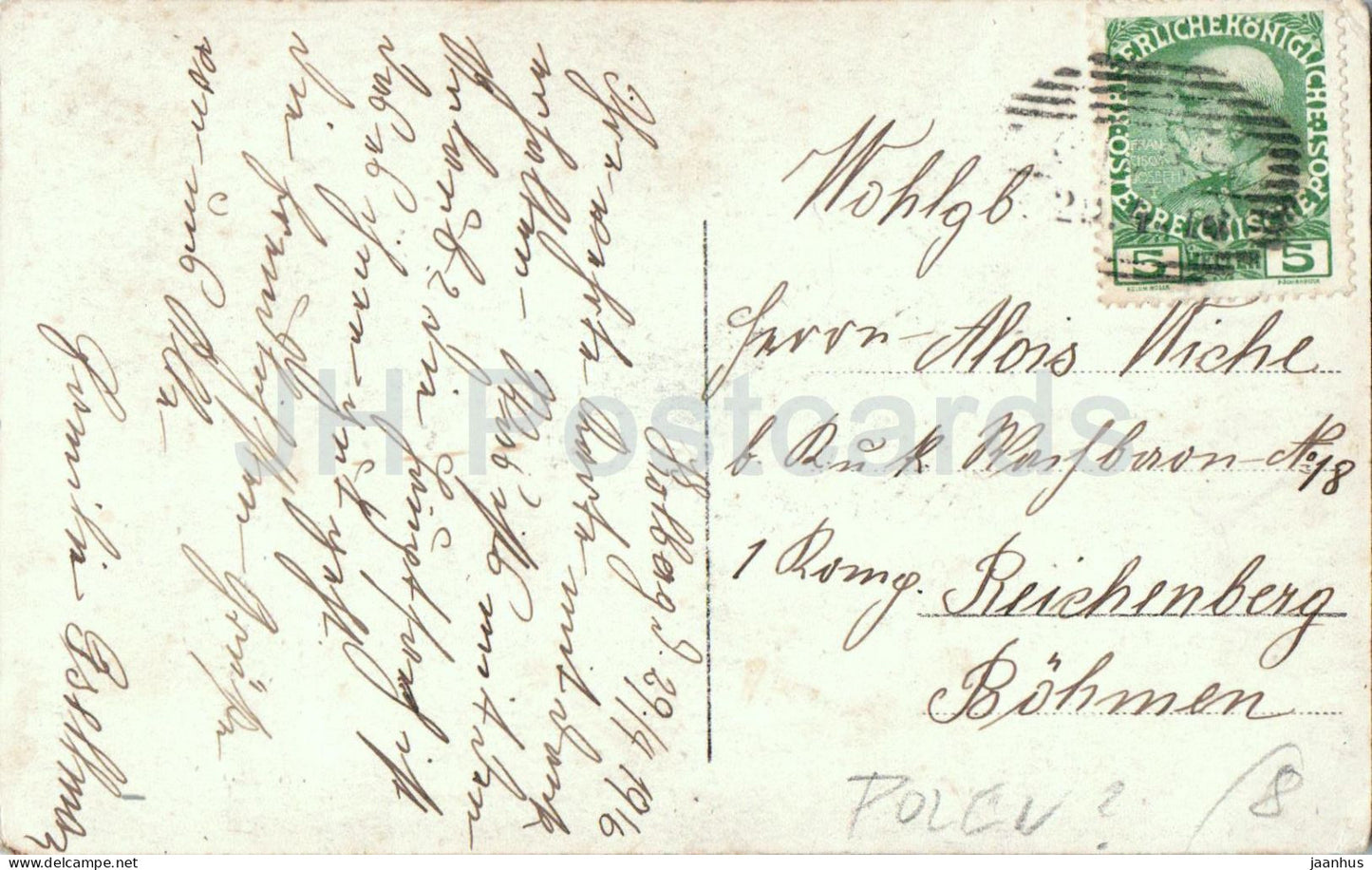 Village street with houses - rural view - old postcard - 1916 - Austria - used