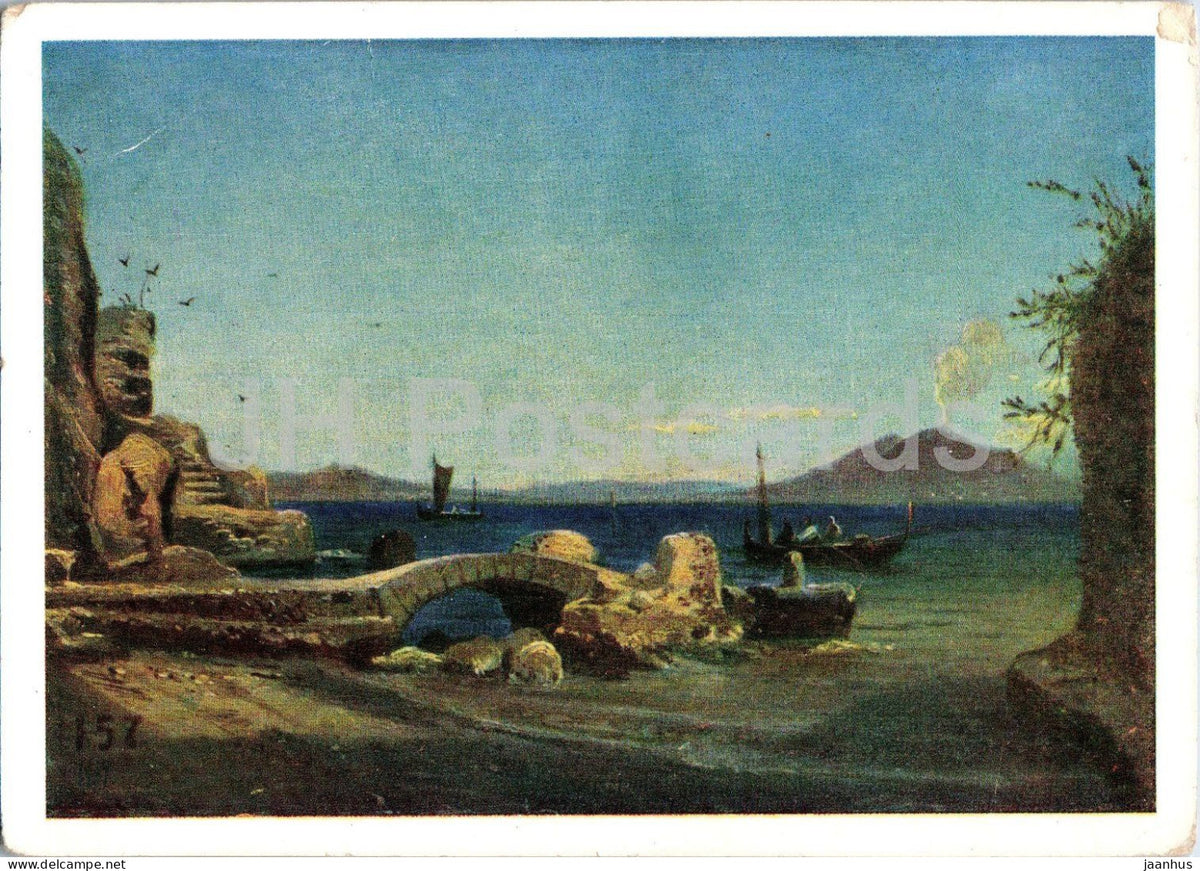 painting by Aleksey Bogolyubov - Seascape - boat - birds - Russian art - 862 - 1960 - Russia USSR - unused - JH Postcards