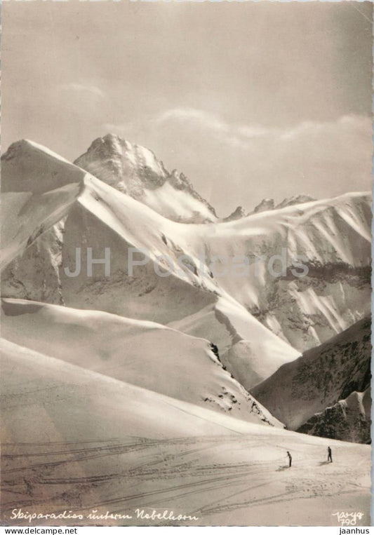 Skiparadies im unteren Nebelhorn - winter sports - skiing - mountains - 790 - old postcard - Germany - unused - JH Postcards