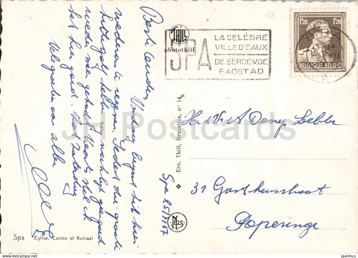 Spa - Eglise Casino et Kursaal - city view - church - casino - no 14 - 1950s - old postcard - Belgium - used