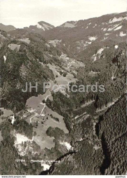 Meschach - Vorarlberg - mountain valley - alpine roads - aerial view - old postcard - 12784 - Austria - unused - JH Postcards