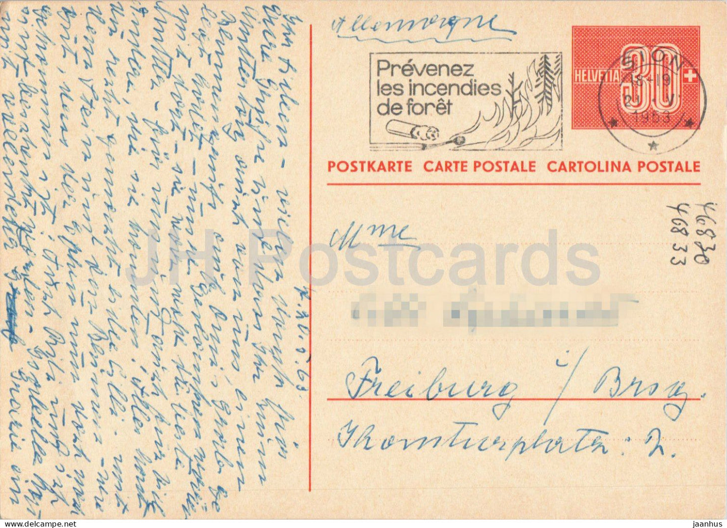 Postal stationery - 45 - 1963 - Switzerland - used - JH Postcards