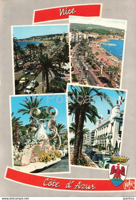Nice - Cote d'Azur - La Promenade des Anglais - Bataille de Fleurs - palace - palm trees - multiview - France - used - JH Postcards