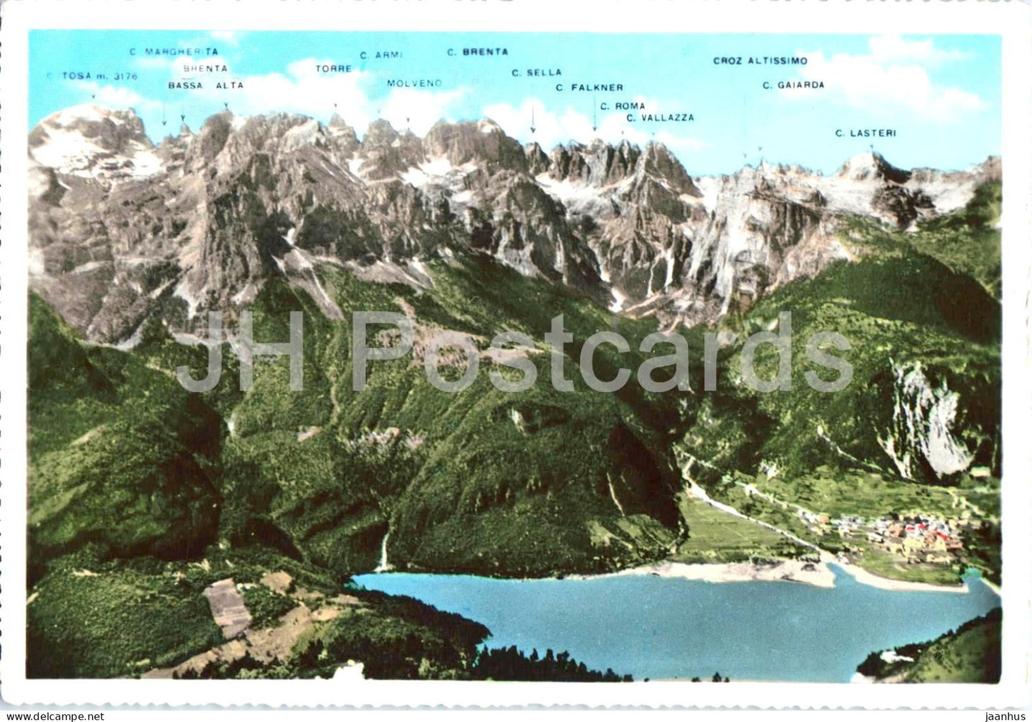 Panorama delle Dolomiti di Brenta - Molveno ed il Lago - Dolomites - mountains - Alps - 1961 - Italy - used - JH Postcards