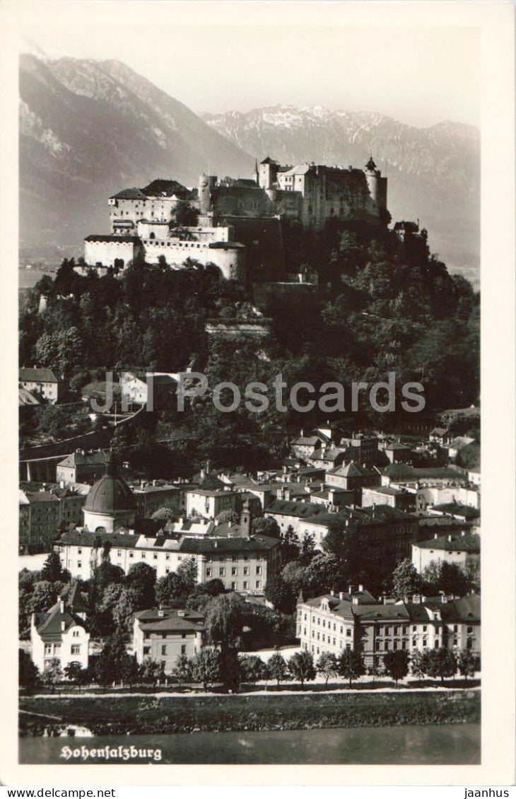 Hohensalzburg - castle - fortress - city panorama - river - S 16 - old postcard - 1954 - Austria - used - JH Postcards