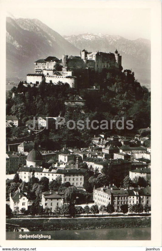 Hohensalzburg - castle - fortress - city panorama - river - S 16 - old postcard - 1954 - Austria - used - JH Postcards