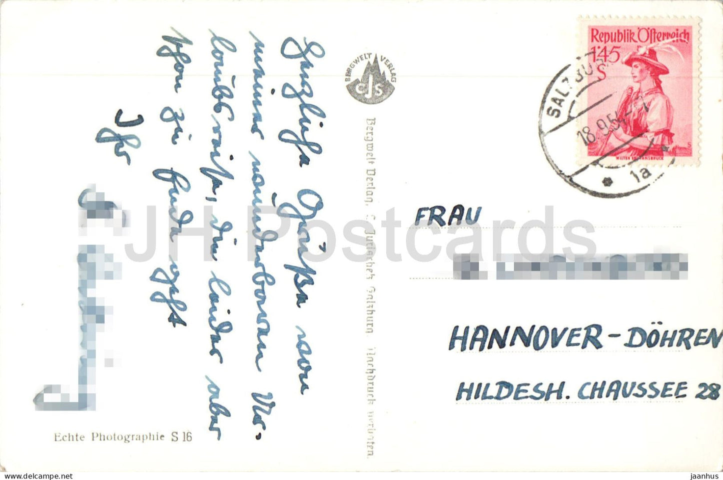 Hohensalzburg - château - forteresse - panorama de la ville - rivière - S 16 - carte postale ancienne - 1954 - Autriche - d'occasion 