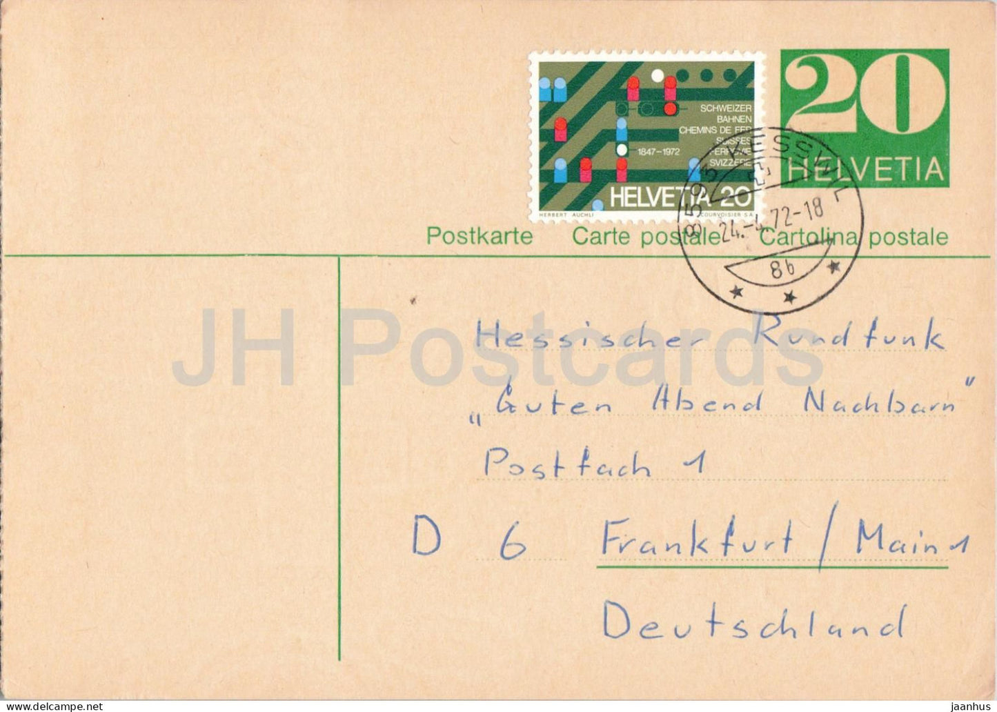 Guten Abend Nachbarn - Hessischer Rundfunk - postal stationery - 54 - 1972 - Switzerland - used - JH Postcards