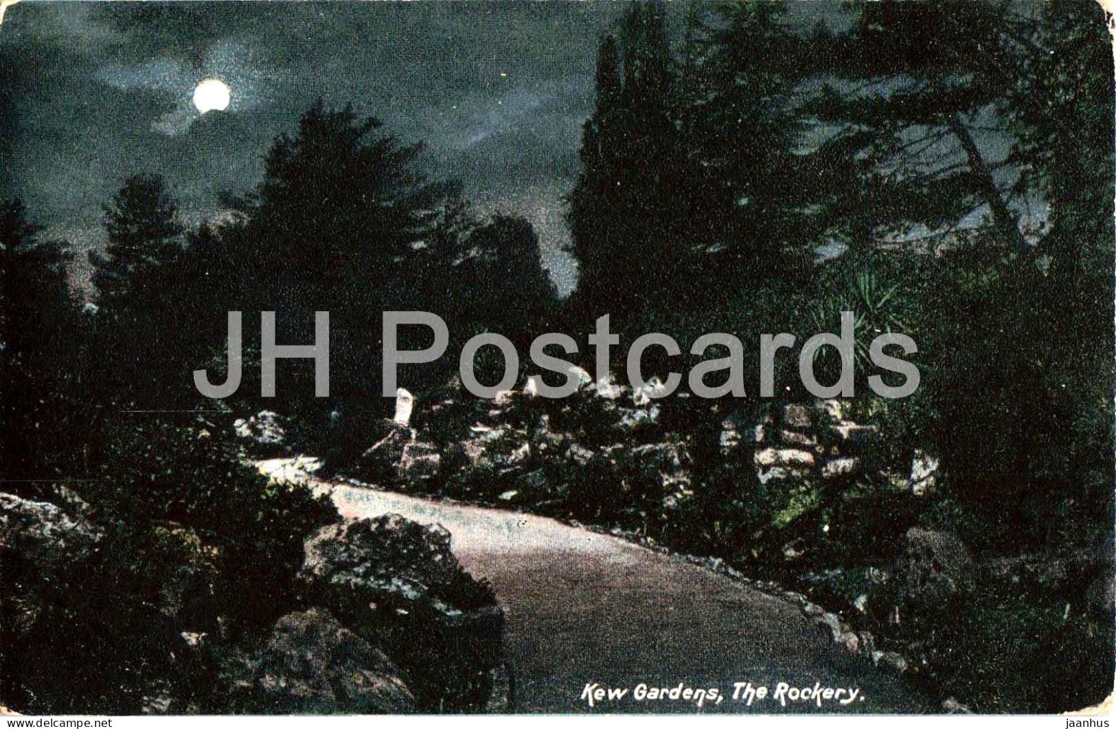 Kew Gardens - The Rockery - moonlit scene - night view - old postcard - 1904 - England - United Kingdom - used - JH Postcards