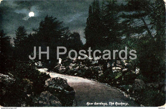 Kew Gardens - The Rockery - moonlit scene - night view - old postcard - 1904 - England - United Kingdom - used - JH Postcards