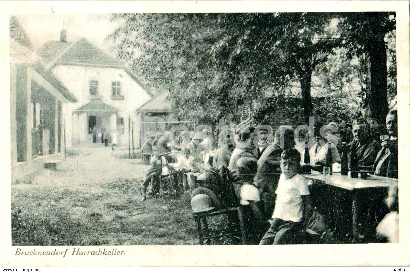 Bruckneudorf - Harrachkeller - beer garden, people sitting outdoors - No. 88218 - old postcard - Austria - unused - JH Postcards
