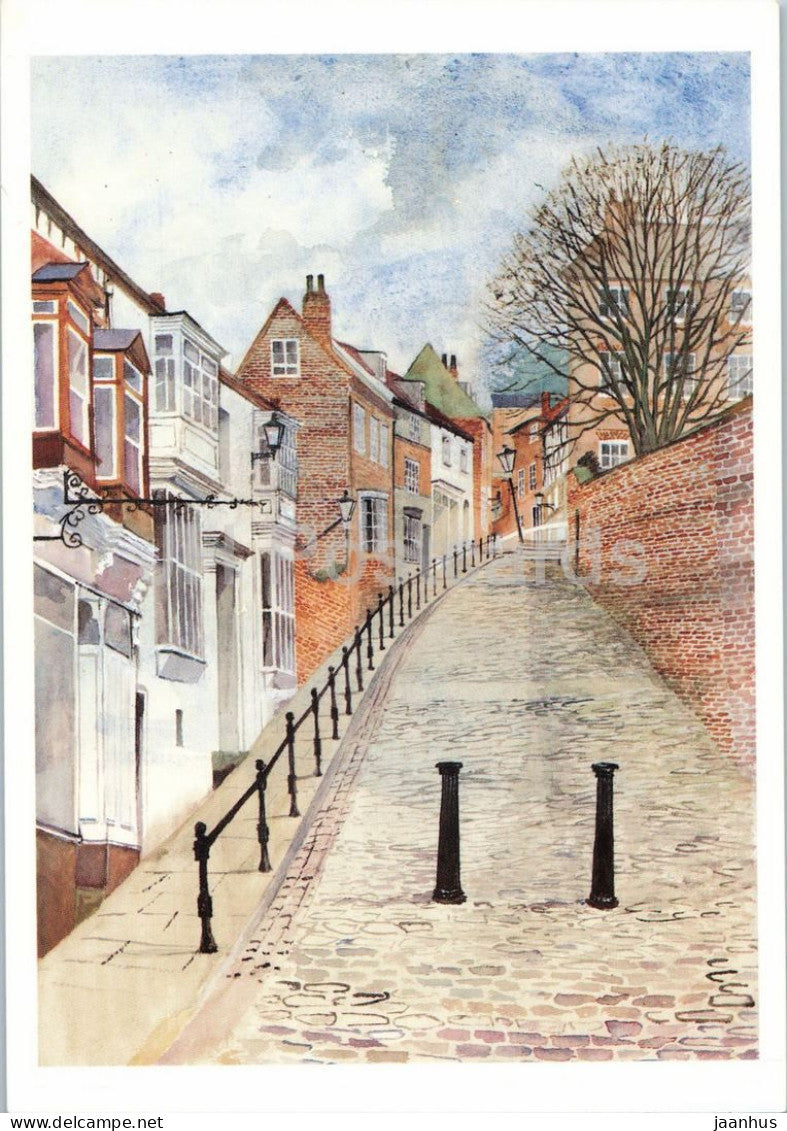 painting by David Cuppleditch - Steep Hill - Lincoln - English art - 2009 - United Kingdom - used - JH Postcards
