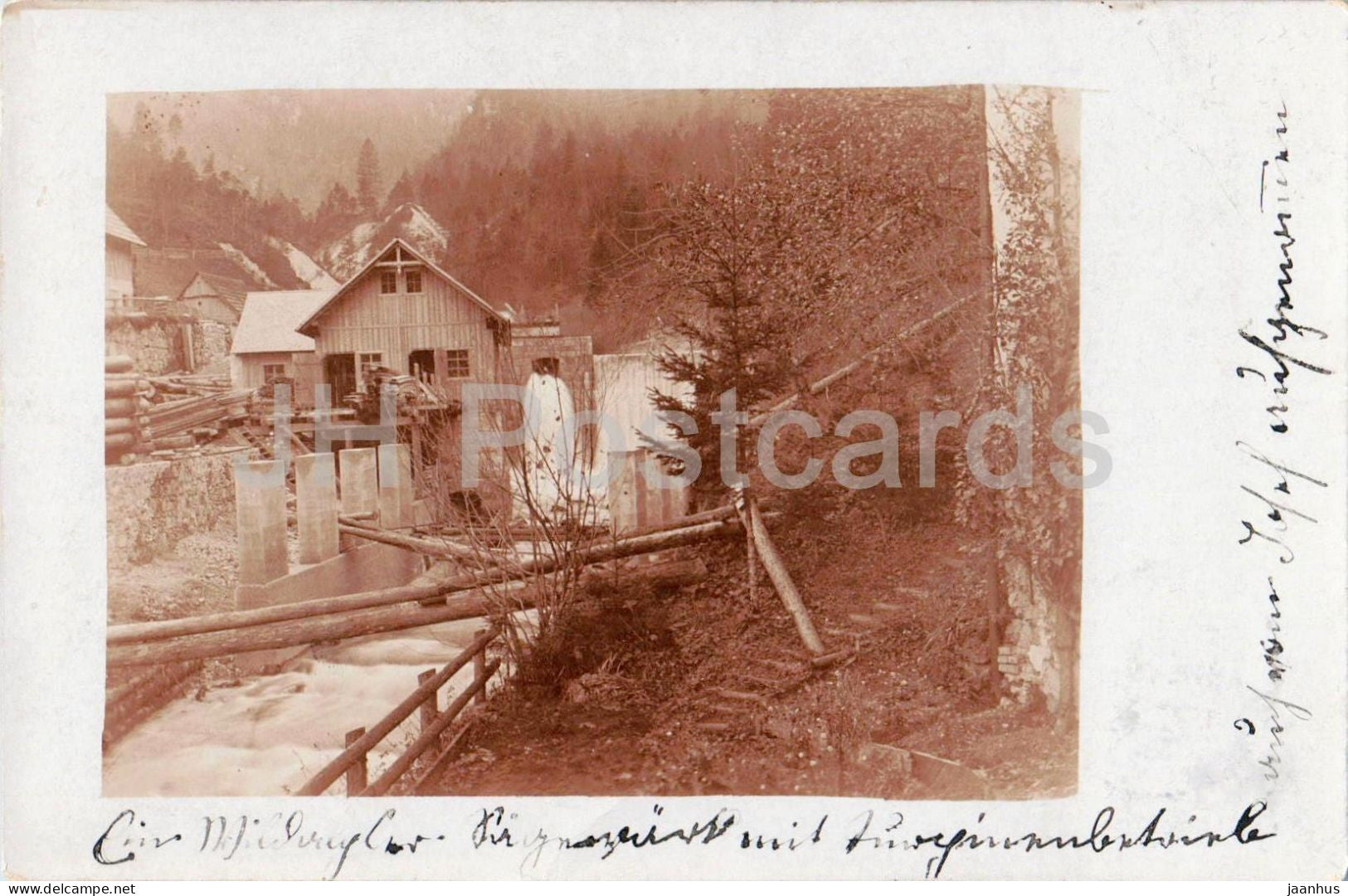 Sagewerk - sawmill - Alpine sawmill - industry - photo - old postcard - 1900s - Austria - used - JH Postcards