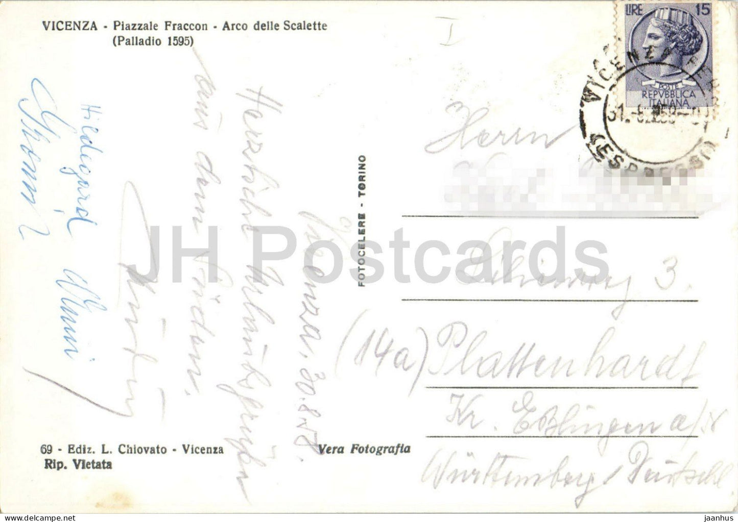 Vicenza - Piazzale Fraccon - Arco delle Scalette - Coca Cola - Arco delle Scalette alte Postkarte - 1958 - Italien - gebraucht