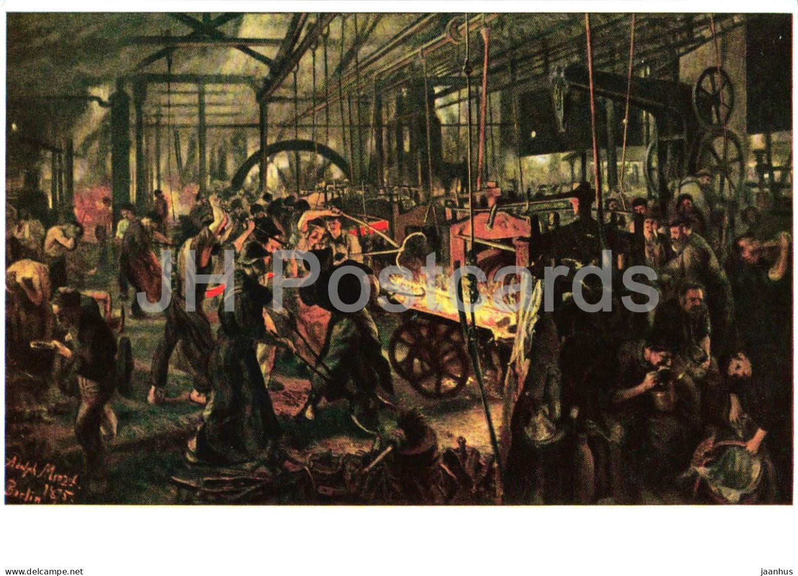 painting by Adolph Menzel - The Iron Rolling Mill - Das Eisenwalzwerk - factory German art - 1968 - Germany DDR - unused - JH Postcards