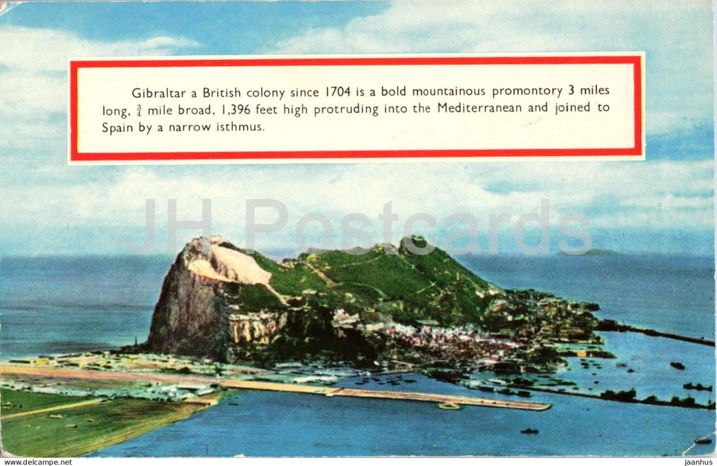 Gibraltar - a British colony since 1704 - aerial view peninsula harbour airport - 1961 - Gibraltar - used - JH Postcards