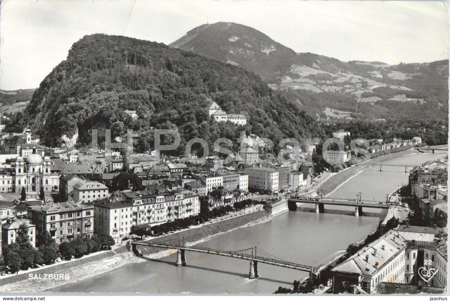 Salzburg - city panorama - city view - Salzach river - bridges - fortress - 22 - 1961 - Austria - used - JH Postcards