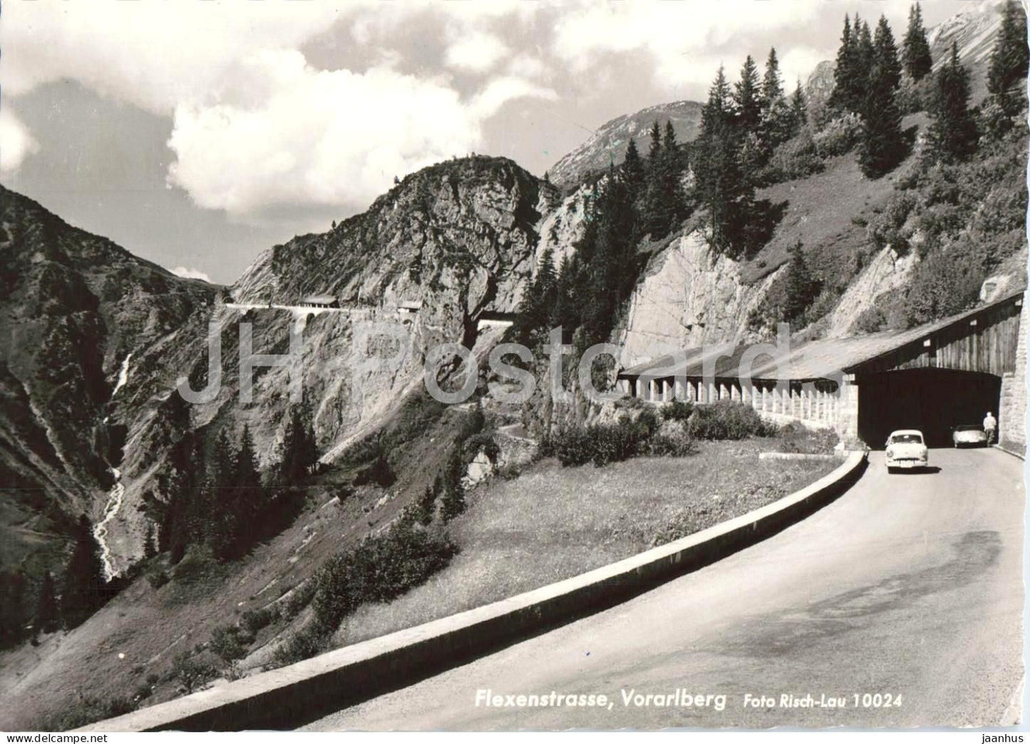 Flexenstrasse - Vorarlberg - car - mountain road - tunnel alpine pass road - 10024 - old postcard - Austria - unused - JH Postcards