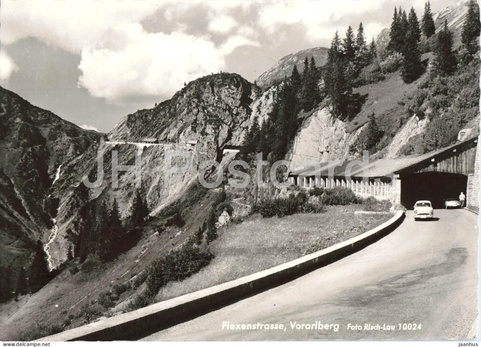 Flexenstrasse - Vorarlberg - car - mountain road - tunnel alpine pass road - 10024 - old postcard - Austria - unused - JH Postcards