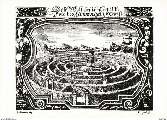 engraving by M. Kusell - Labyrinth of the World - Der Welt Irrgarten - Gedichte des Barock German art - Germany - unused - JH Postcards
