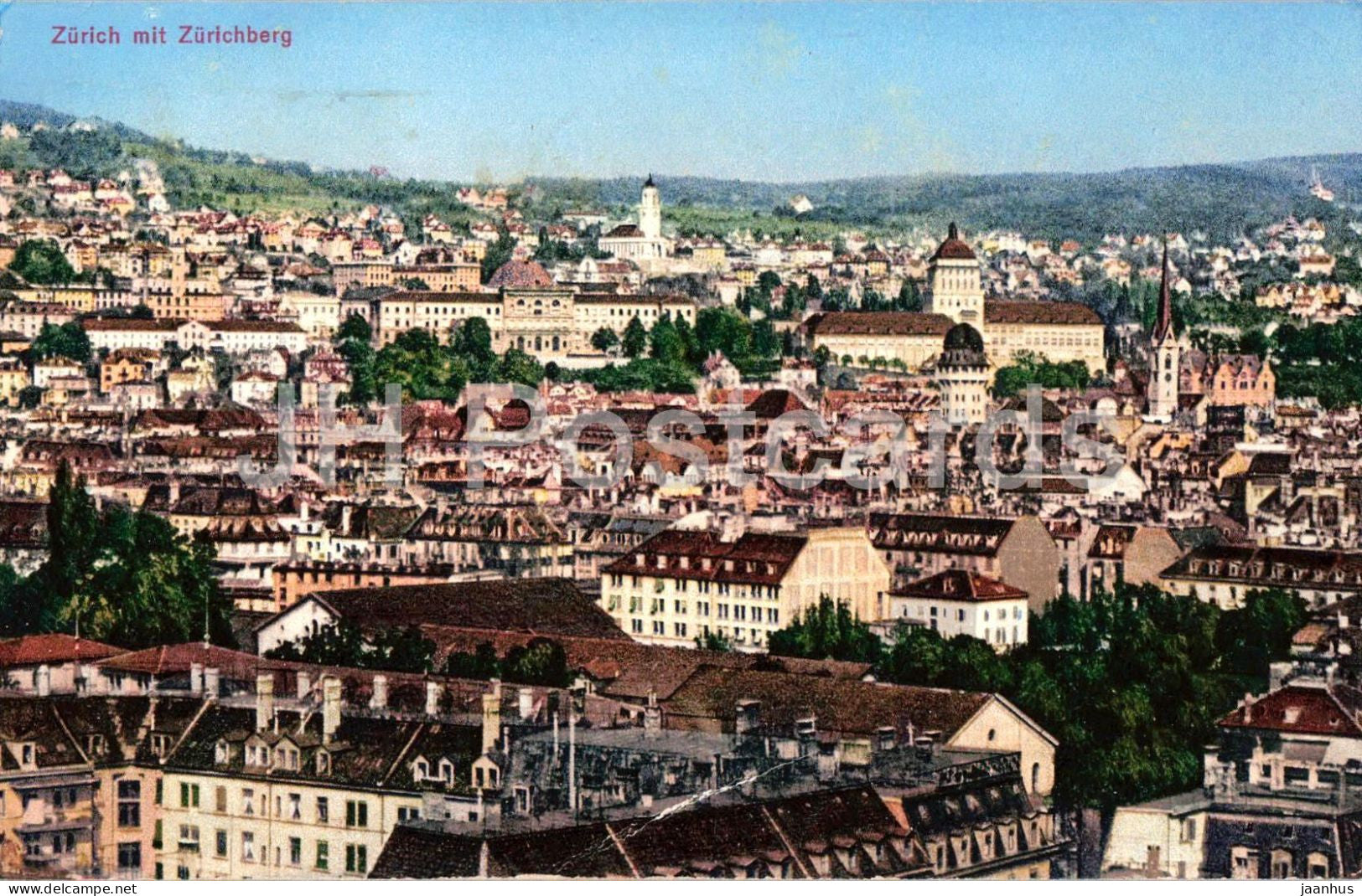Zurich mit Zurichberg - city view - 810 - old postcard - 1920 - Switzerland - used - JH Postcards
