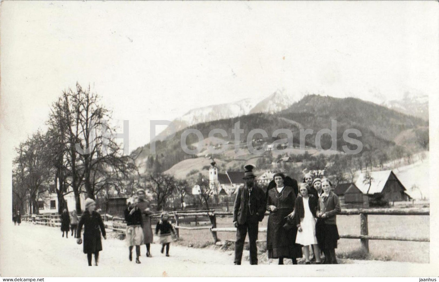 People - Group photo - mountains - Alps - photo - old postcard - Austria - used - JH Postcards