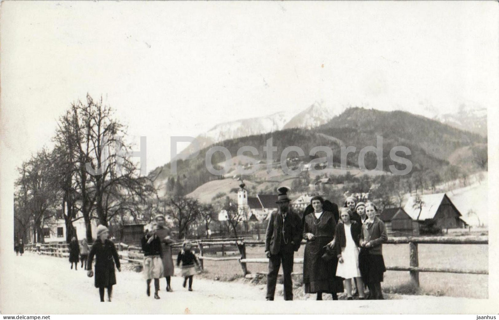 People - Group photo - mountains - Alps - photo - old postcard - Austria - used - JH Postcards
