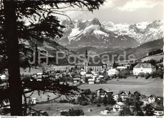 St. Johann im Pongau gegen Tennengebirge - Salzburg - town - church - valley - 46302 - old postcard - Austria - unused - JH Postcards