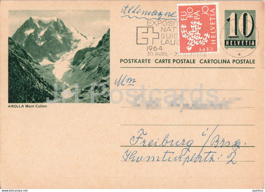 Arolla - Mont Collon - postal stationery - 42 - 1964 - Switzerland - used - JH Postcards