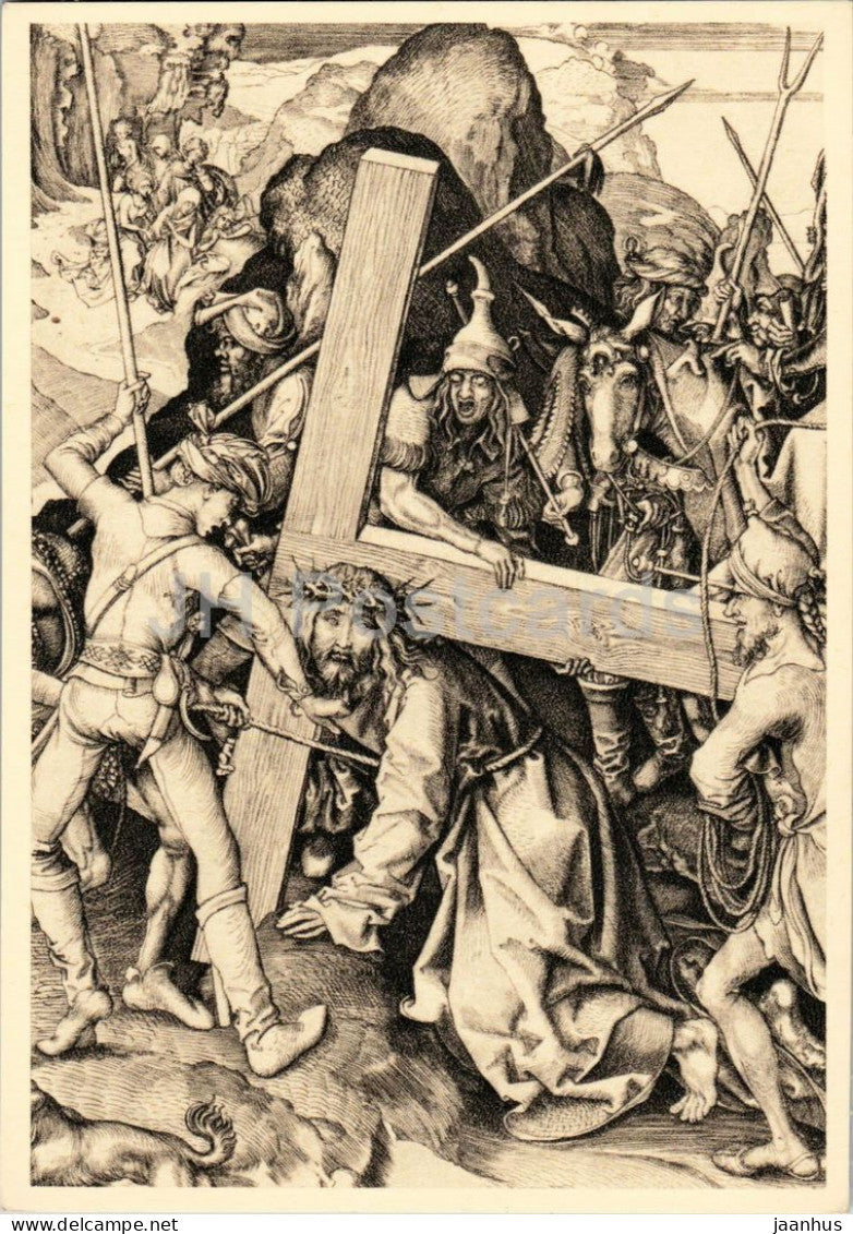 engraving by Martin Schongauer - The Great Bearing of the Cross - Die grosse Kreuztragung - 1965 - France - unused - JH Postcards