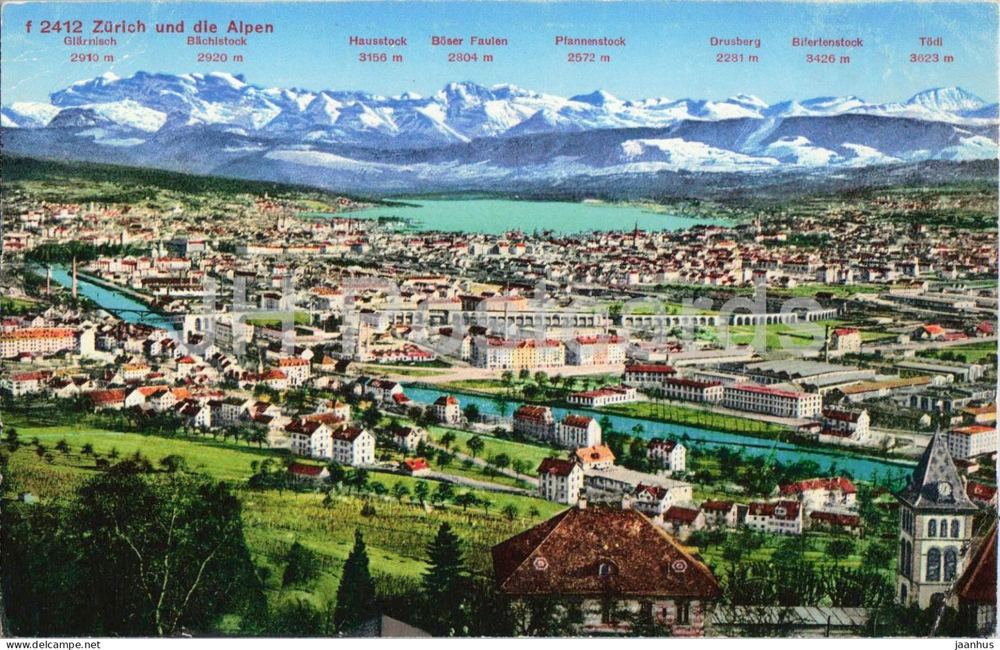 Zurich und die Alpen - 2412 - alpine panorama - old postcard - 1931 - Switzerland - used - JH Postcards