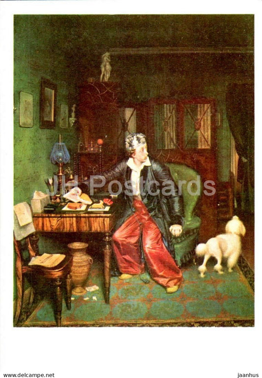painting by P. Fedotov - Aristocrats breakfast - man - dog - Russian art - 1974 - Russia USSR - unused - JH Postcards