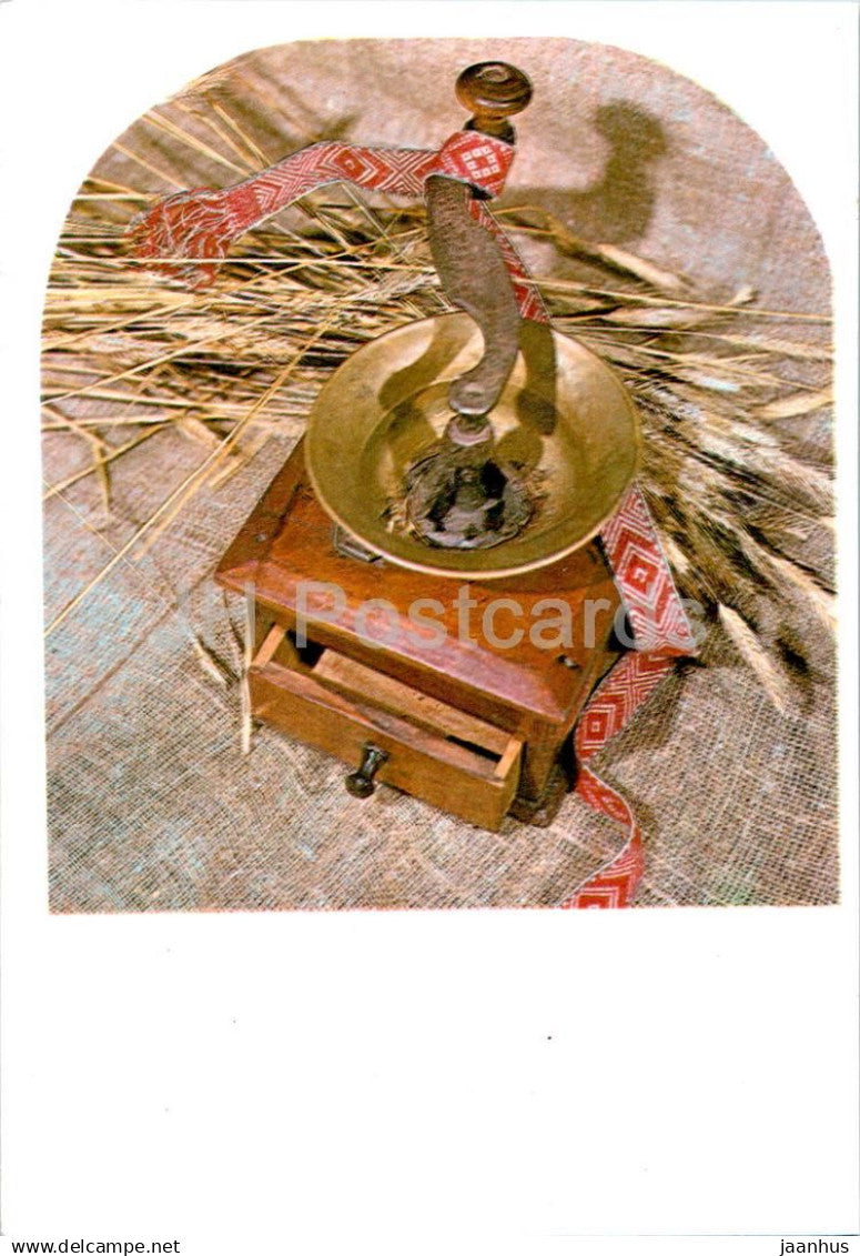 New Year Greeting card - old coffee grinder - 1989 - Estonia USSR - used - JH Postcards