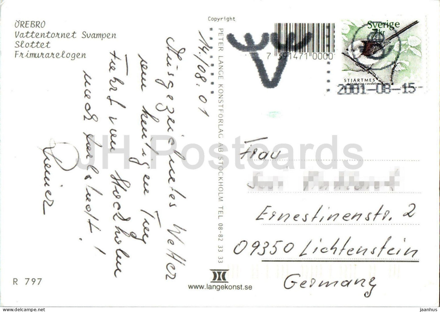 Orebro - Vattentornet Svampen - Slottet - Freemasons' Lodge - castle - water tower -  797 - 2001 - Sweden - used