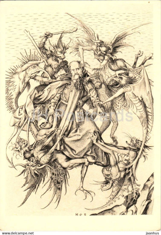 engraving by Martin Schongauer - The Temptation of Saint Anthony - German art - 1965 - France - unused - JH Postcards