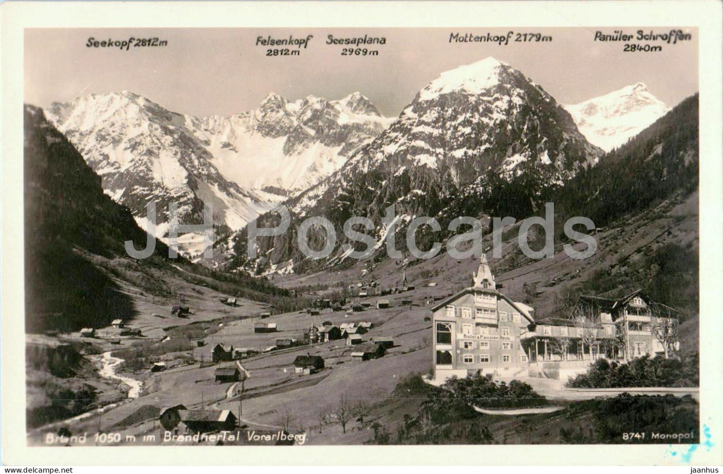 Brand 1050 m im Brandnertal Vorarlberg - Seekopf - Felsenkopf - 8741 - old postcard - 1931 - Austria - used - JH Postcards