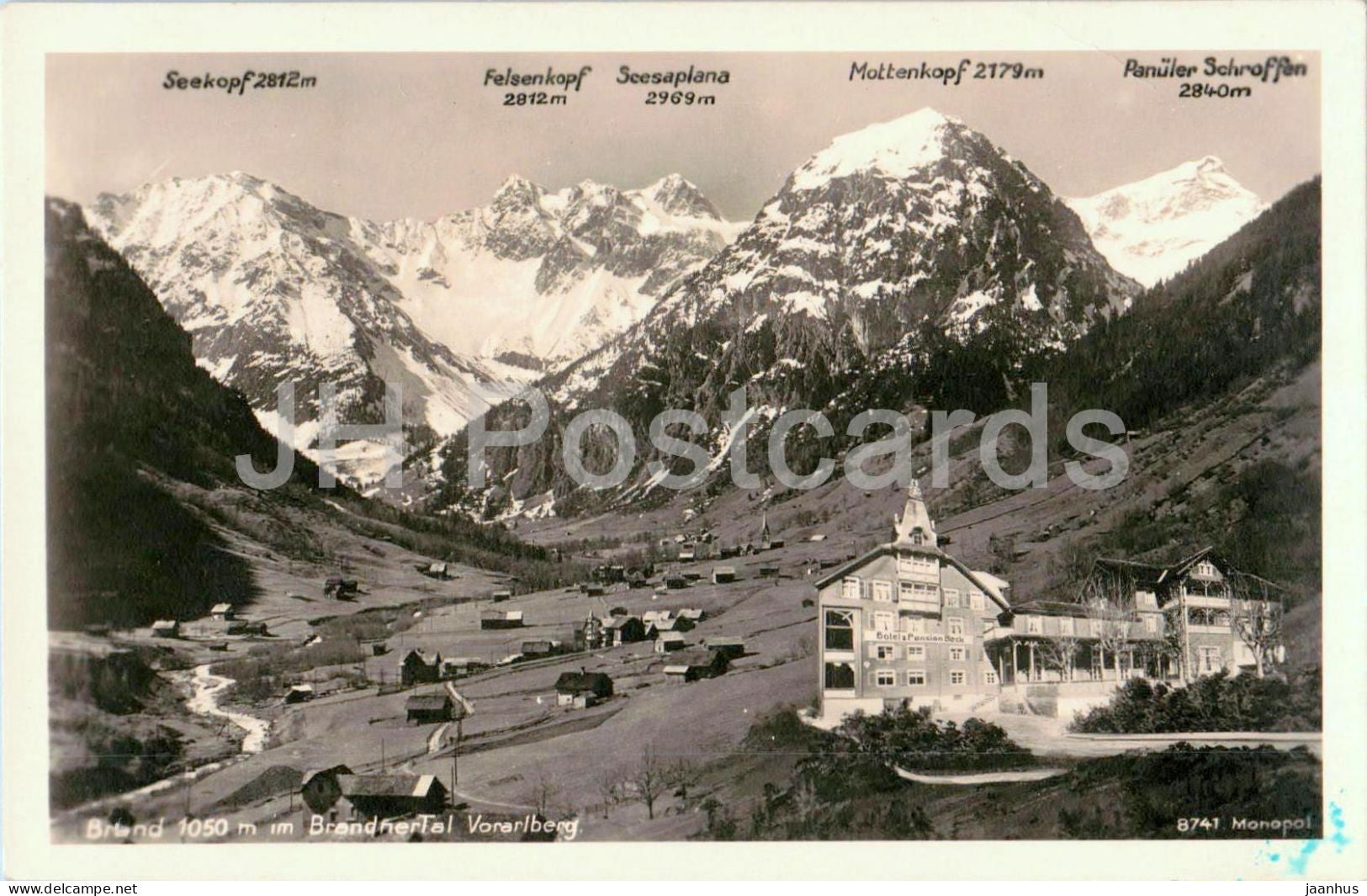 Brand 1050 m im Brandnertal Vorarlberg - Seekopf - Felsenkopf - 8741 - old postcard - 1931 - Austria - used - JH Postcards