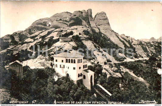 Montserrat Funicular De San Juan Estacion Superior - funicular railway station - 47 - old postcard - Spain - unused - JH Postcards