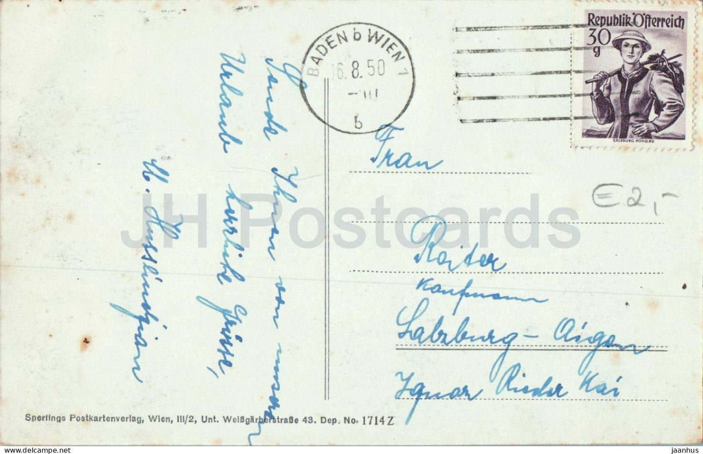 Baden - Panorama - Ruine Rauheneck - city and hills view - old postcard - 1950 - Austria - used