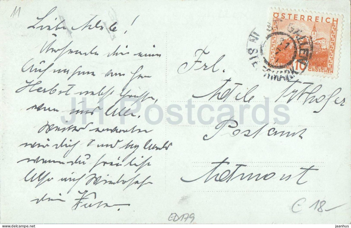 Saint-Gall ? Rue de petite ville avec des passants devant un bâtiment de type auberge – photo – carte postale ancienne – Autriche – d'occasion 