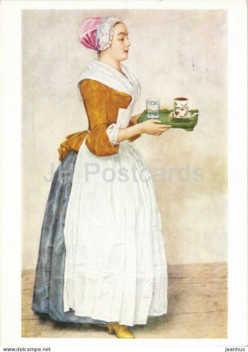 painting by Jean-Etienne Liotard - The Chocolate Girl - Das Schokoladenmadchen - Swiss art - 1985 - Germany DDR - used - JH Postcards