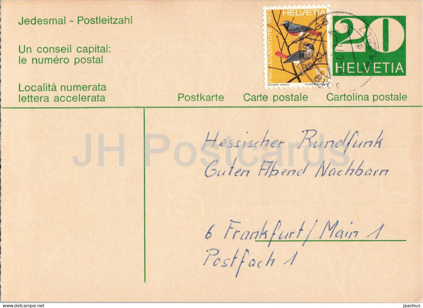 Guten Abend Nachbarn - Hessischer Rundfunk - postal stationery - 56 - 1972 - Switzerland - used - JH Postcards