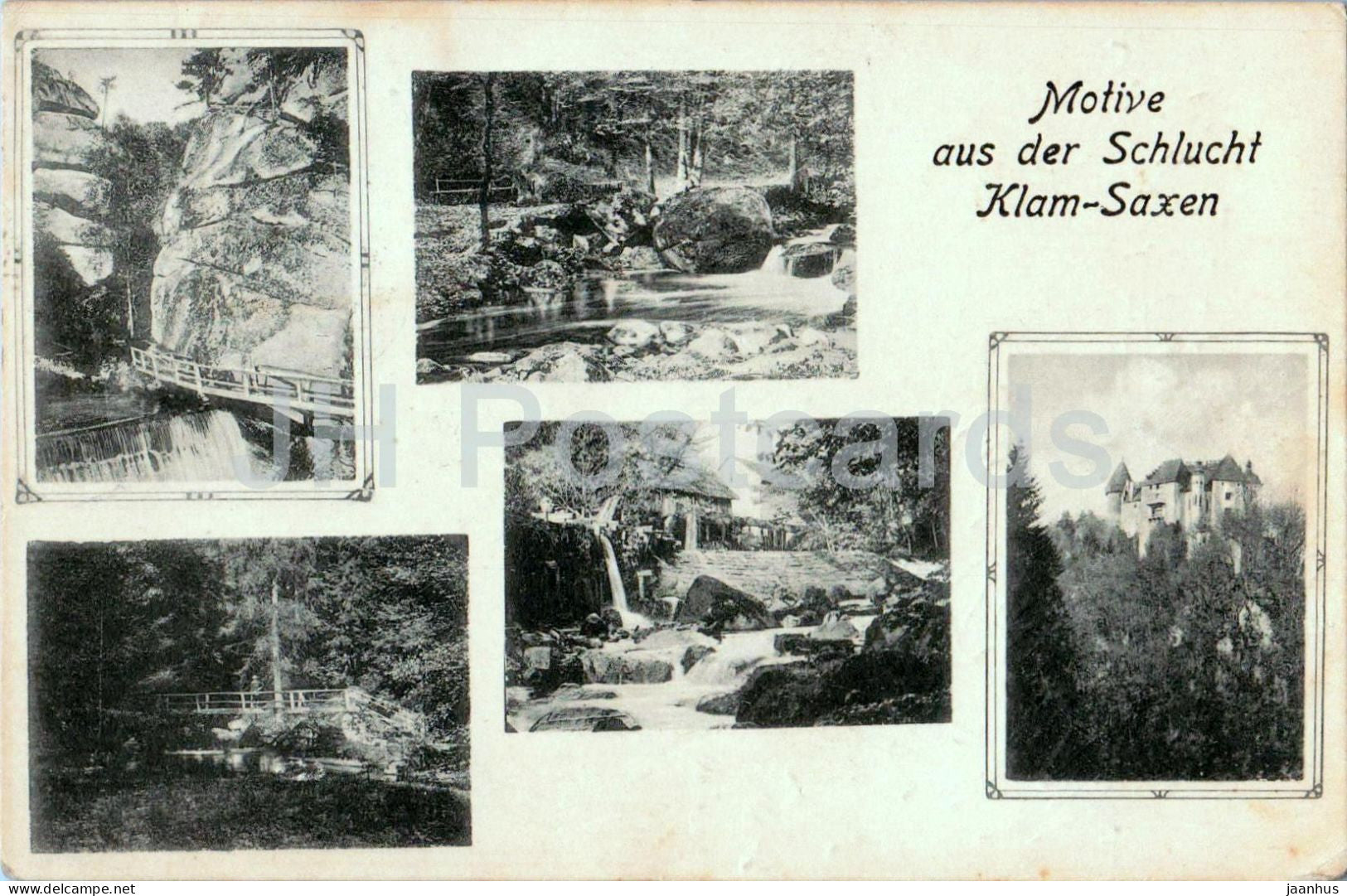 Motive aus der Schlucht Klam Saxen - Klamm - waterfalls and castle views - 1921 - old postcard - 1920 - Austria - used - JH Postcards