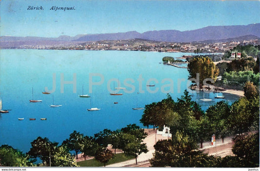 Zurich - Alpenquai - lake - 5041 - old postcard - 1916 - Switzerland - used - JH Postcards