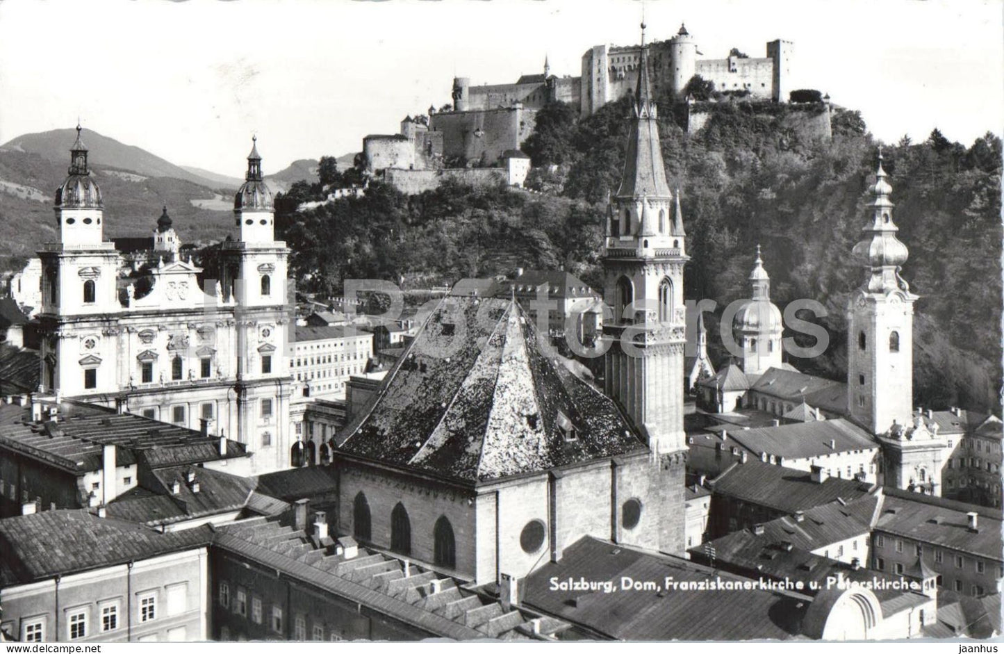Salzburg - Dom - Franziskanerkirche u. Peterskirche - city panorama - cathedral - old postcard - 1959 - Austria - used - JH Postcards