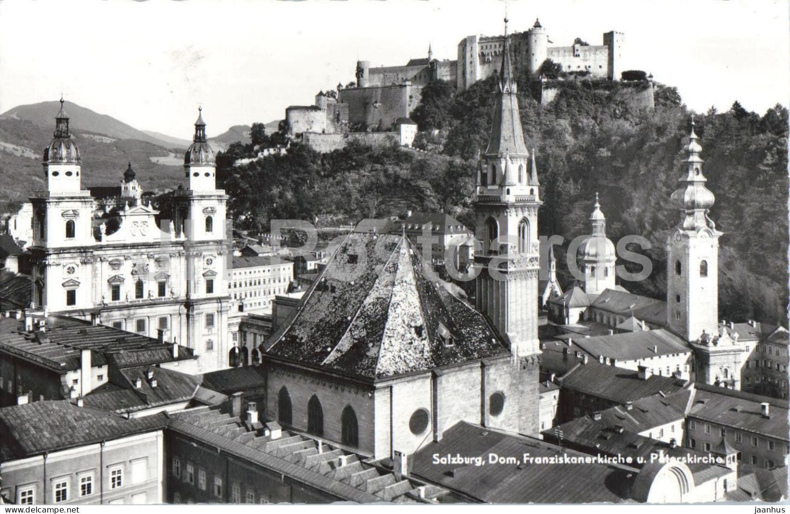 Salzburg - Dom - Franziskanerkirche u. Peterskirche - city panorama - cathedral - old postcard - 1959 - Austria - used - JH Postcards
