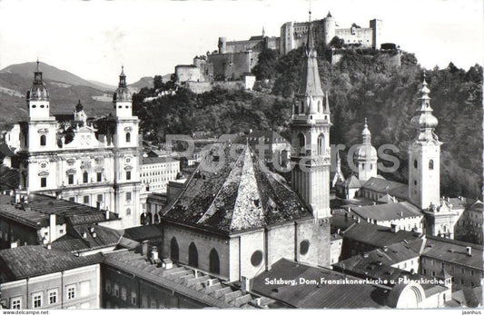 Salzburg - Dom - Franziskanerkirche u. Peterskirche - city panorama - cathedral - old postcard - 1959 - Austria - used - JH Postcards