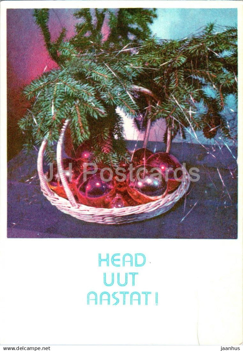 New Year Greeting card - 5 - decorations - 1977 - Estonia USSR - used - JH Postcards